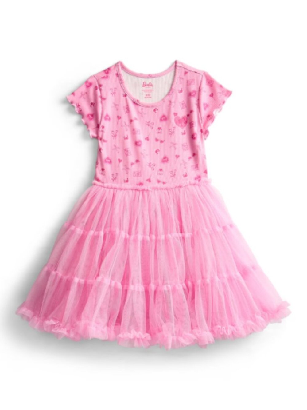 Barbie Girls' Print Tutu Dress with Short Sleeves, Sizes 4-12